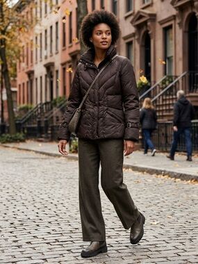 Marc New York Women's Brown Quilted Puffer Down Coat Jacket (Size S)
